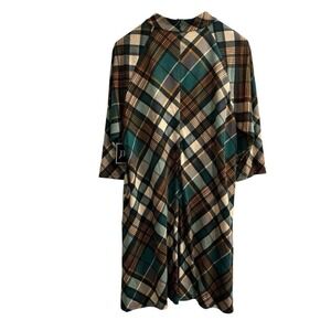 Jessica Howard Dress Womens 2X Green Plaid Stretchy Knit Midi Preppy Office